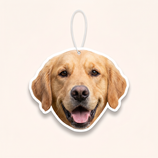 Sent-bon personnalisé découpé au contour d'un golden retriever, sur fond crème, idée cadeau petit budget